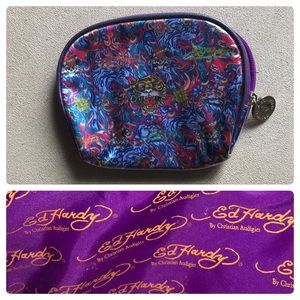 ⚡️ED HARDY Love Kills Vinyl Bag Makeup Bag Cosmetic Vintage Retro Purse | Small
